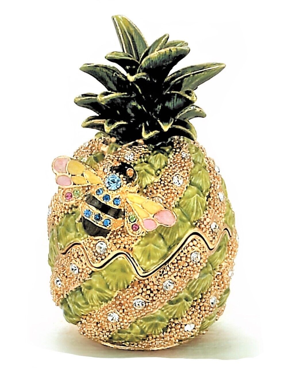 Kubla Craft Bejeweled Enameled Trinket Box: Pineapple Bee Box, Item# 3890