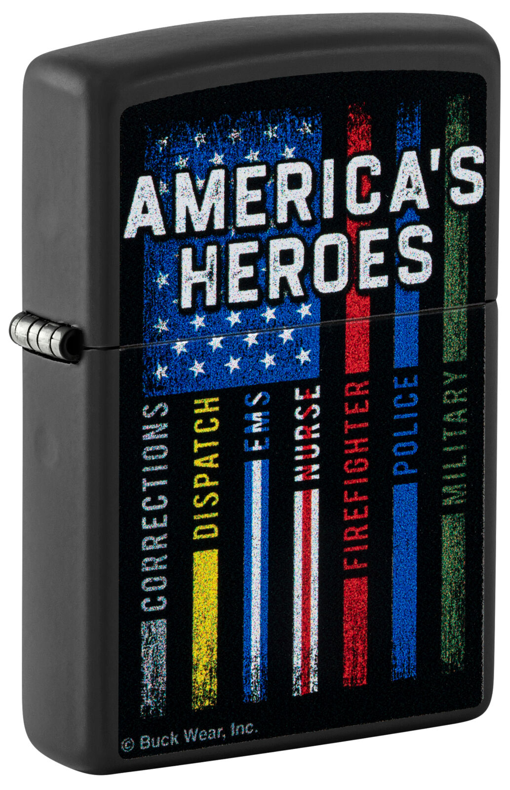 Zippo Buckwear™ America\'s Heroes Design Black Matte Windproof Lighter, 48634