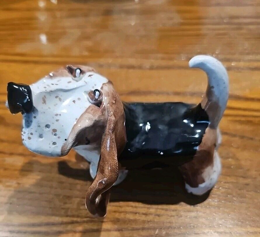 Amy Lacombe Whimsiclay Basset Hound Dog 2003 Figurine Signed Handmade in USA EUC