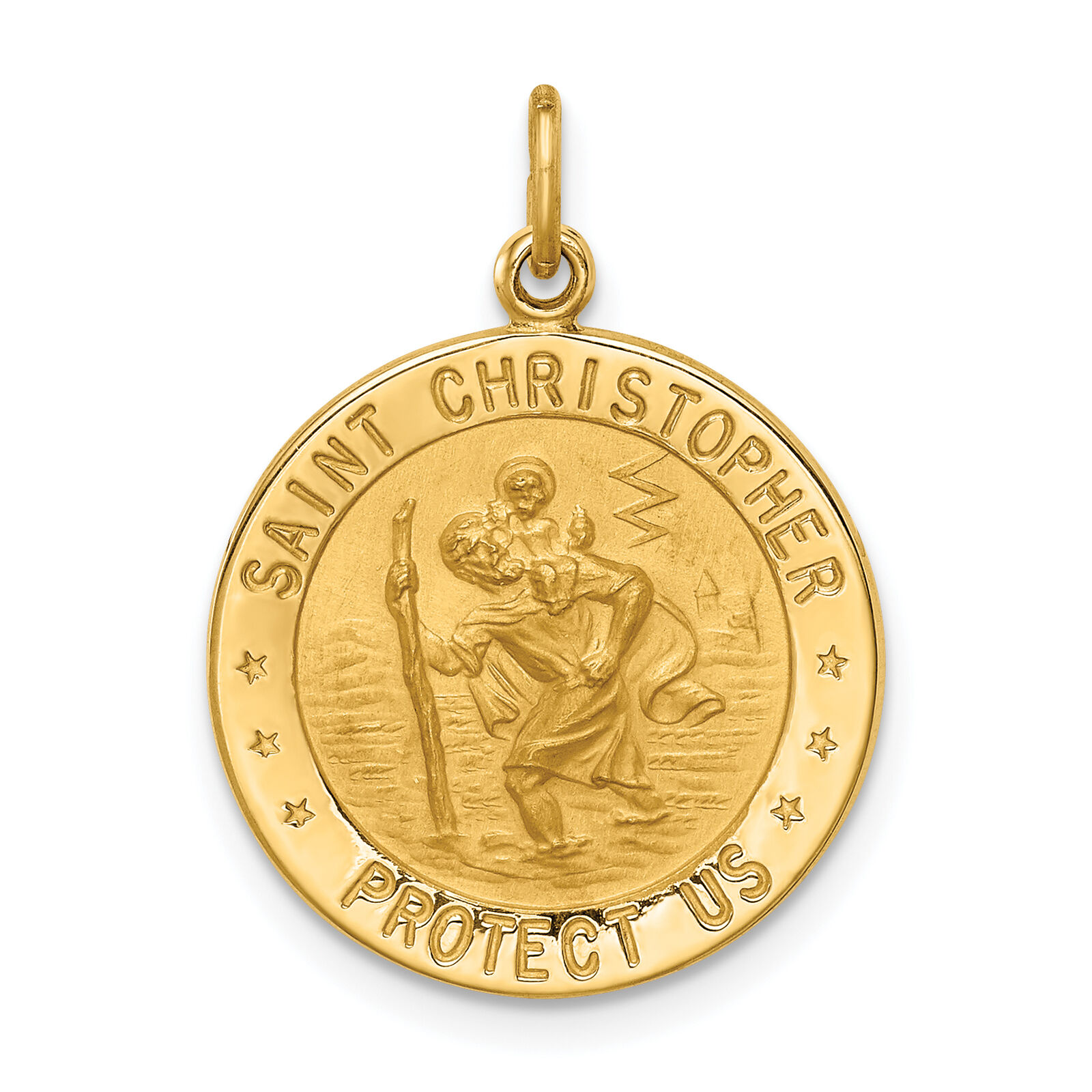 14k Solid Polished/Satin Small Round St. Christopher Medal XR1794