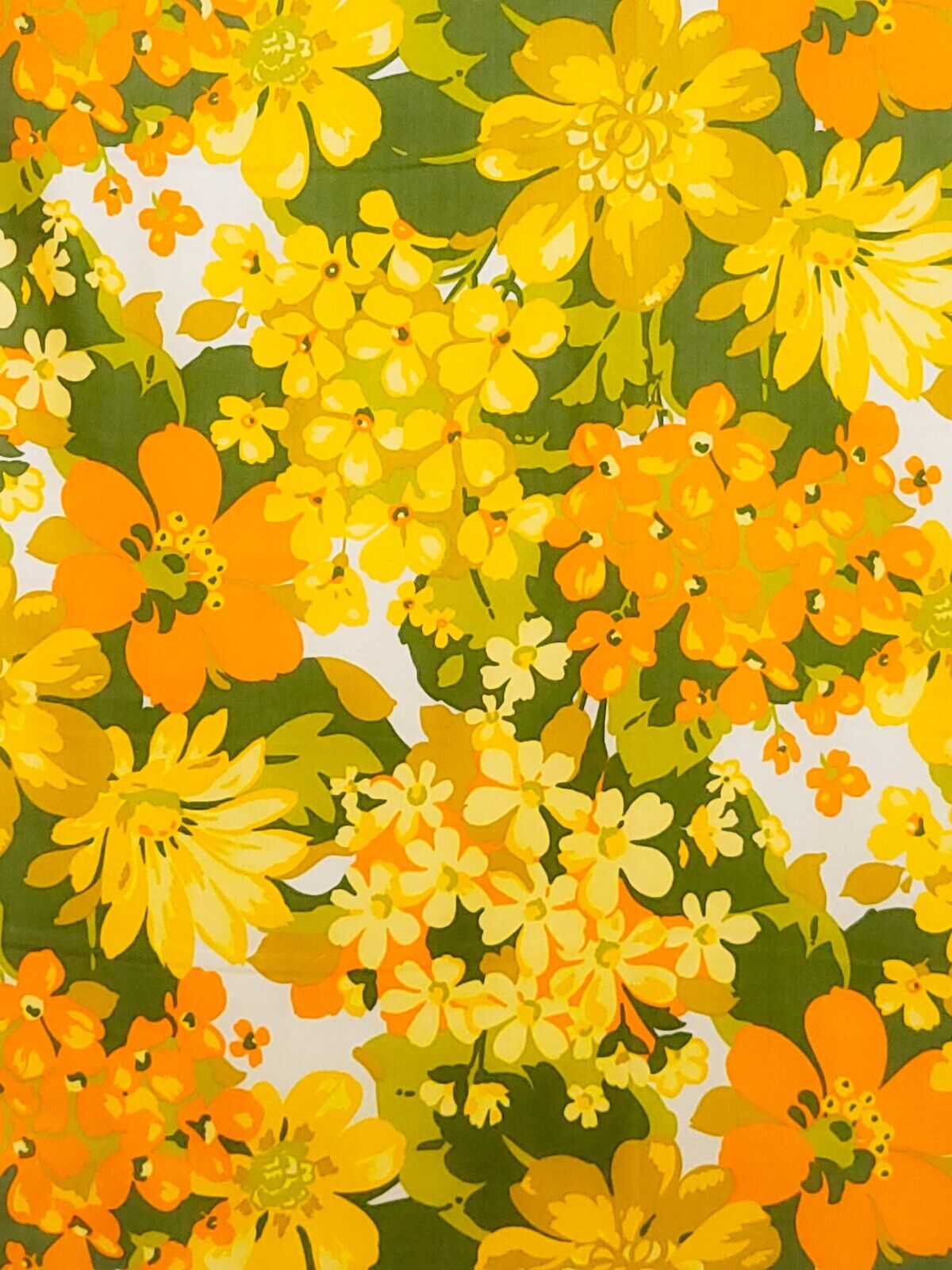 10 meters vintage fabric Flowers Floral orange yellow green Mid Century 60s 70s