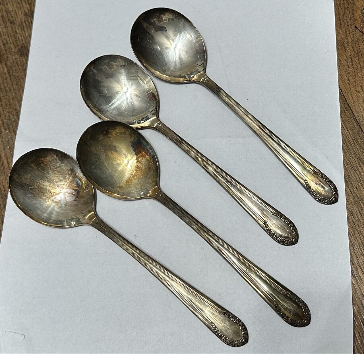  Oval Soup Spoons Wm Rogers Silverplate Extra Plate Original Rogers Set of 4