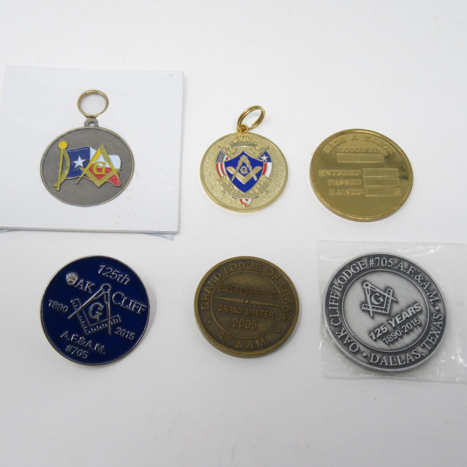 Lot of 6 Free Masons Masonic Lodge Coins Tokens Pins Texas #705 Oak Cliff