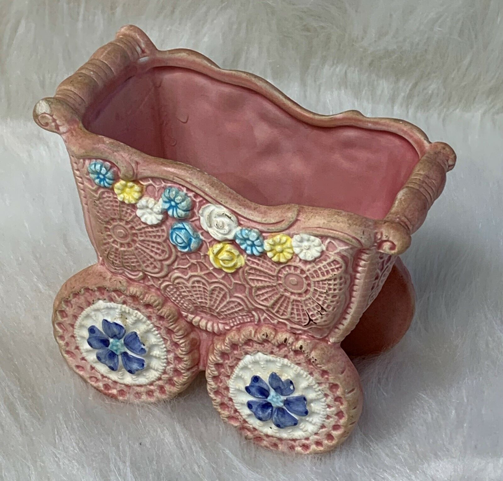 Napco Vintage Collectible Baby Buggy Planter Pink Floral Japan 