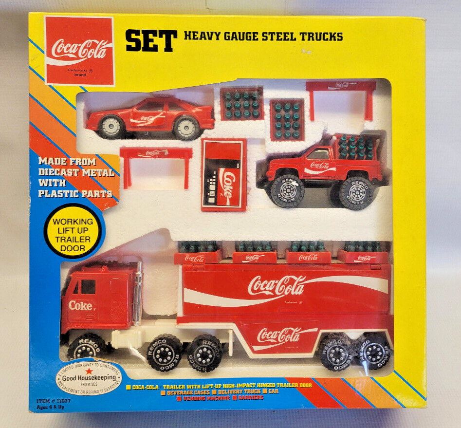 Coca Cola Remco Heavy Metal Truck 12 piece Playset 1989 New in unopened box