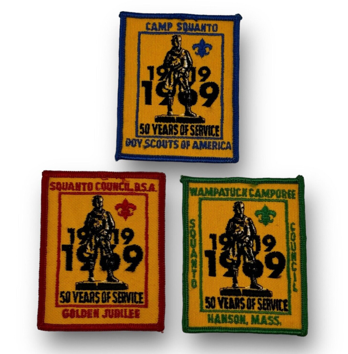 3 BSA Boy Scouts Squanto Camp/Council 1919-1969 50 Years of Service Patches