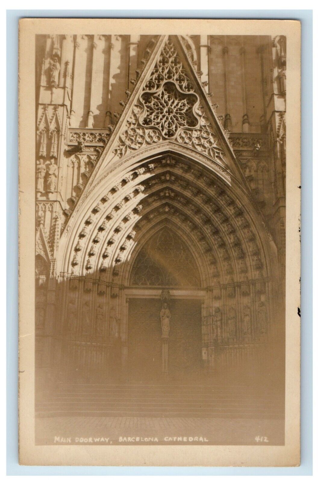 c1920\'s Main Doorway Barcelona Cathedral Spain  RPPC Photo Vintage Postcard