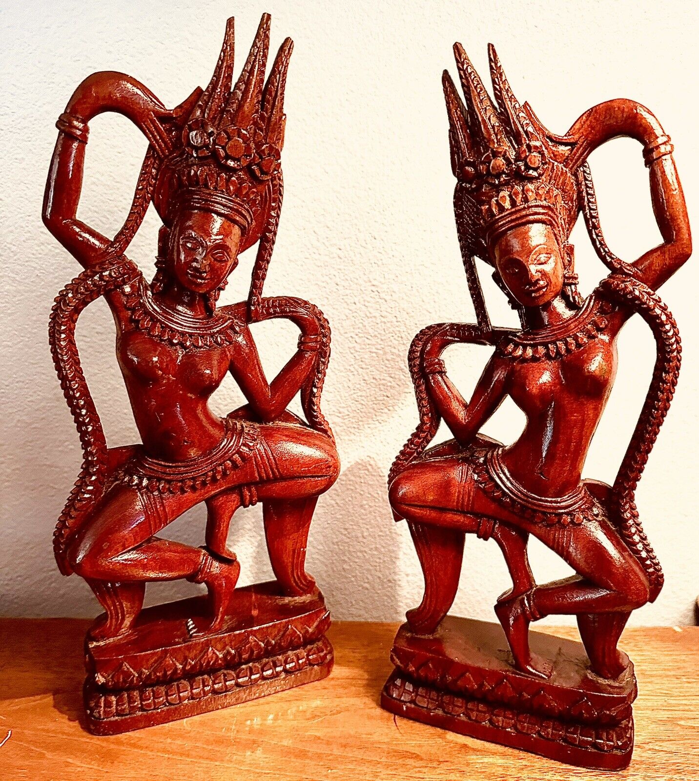 VINTAGE BUDDA/DANCING GODS Beautiful Pair Of Very Detailed Carved Buddha Statues