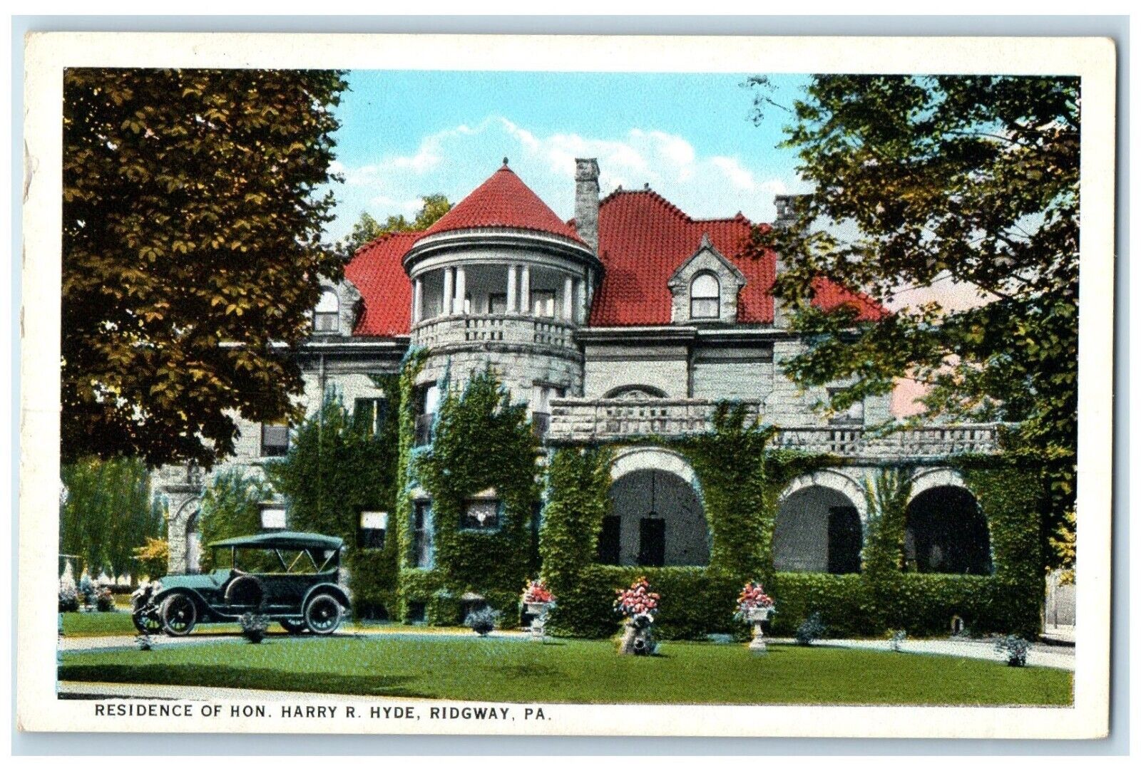 c1920 Residence Hon Harry Hyde Classic Car Ridgway Pennsylvania Vintage Postcard