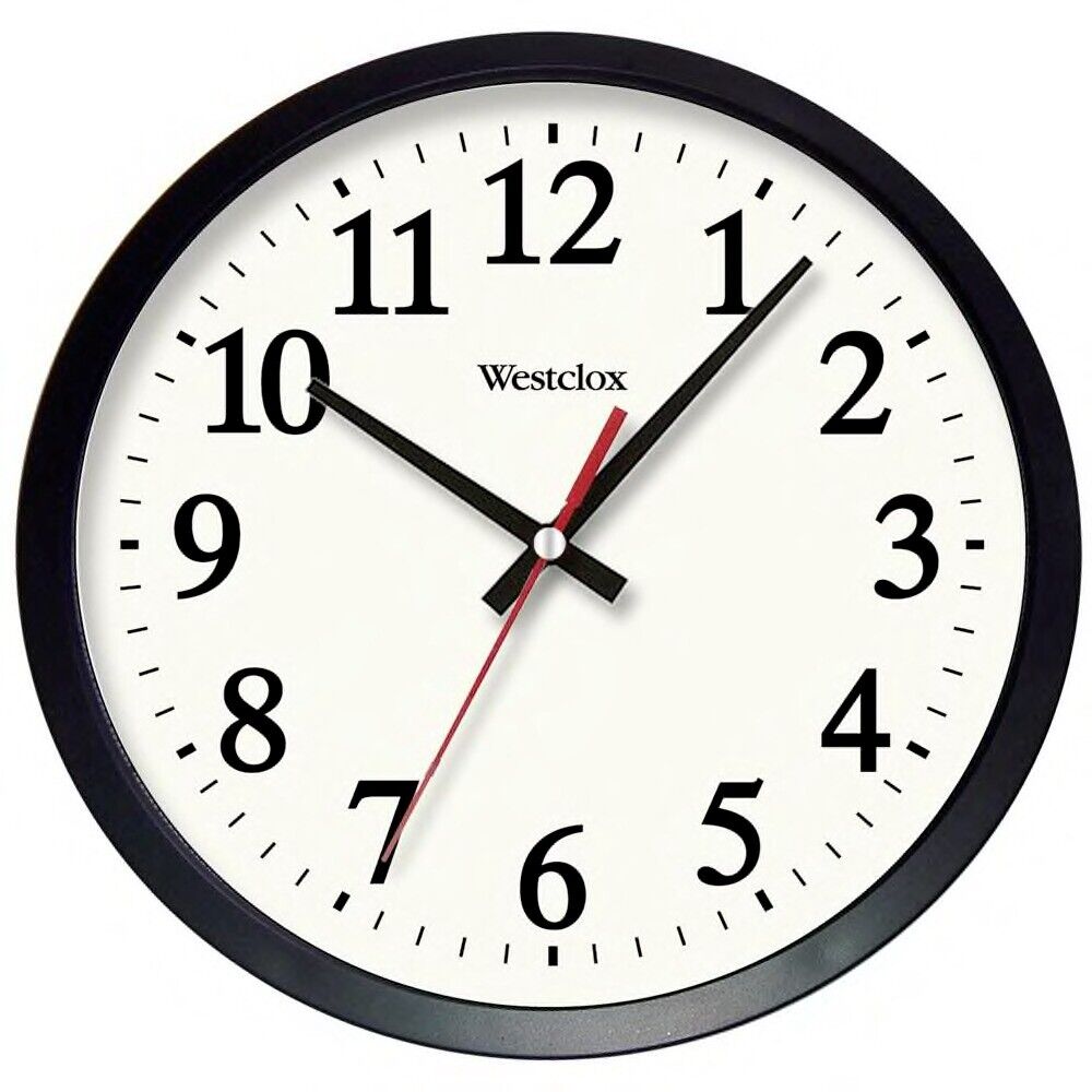 14 Inch Corded Wall Clock Electric with AC Adapter Included Battery Backup Black