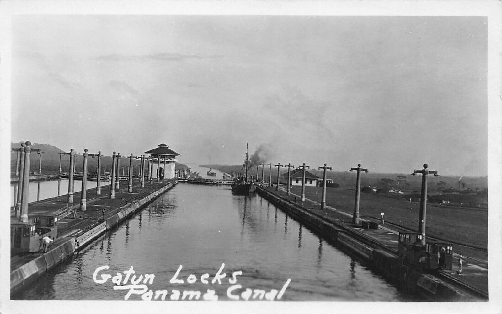 Gatun Locks, Panama Canal, Canal Zone, Early Real Photo Postcard, Unused 