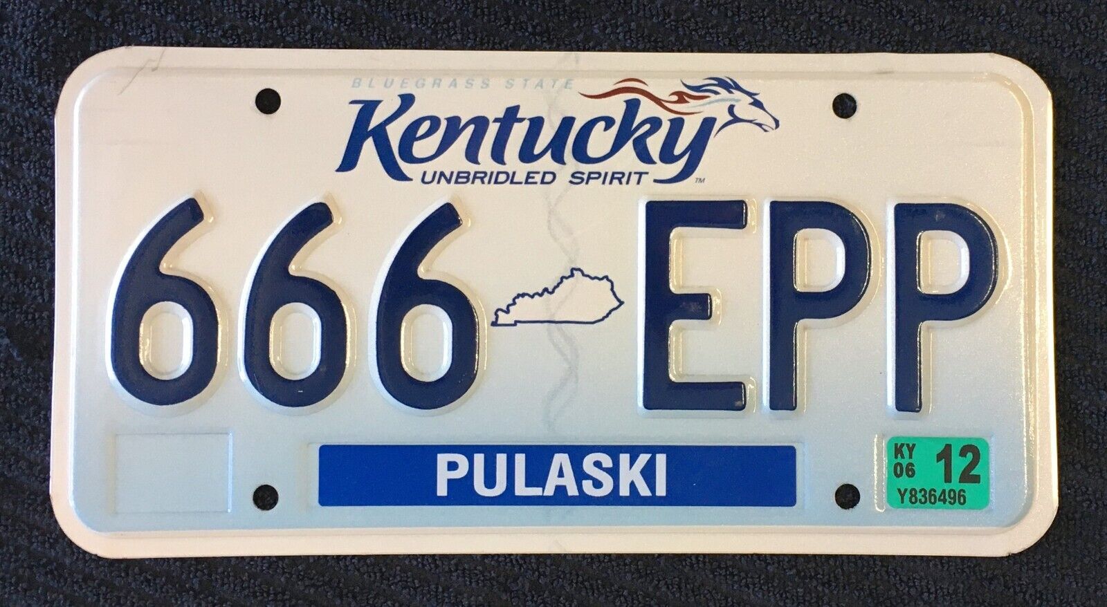2012 Kentucky License Plate Tag # 666 EPP Pulaski County