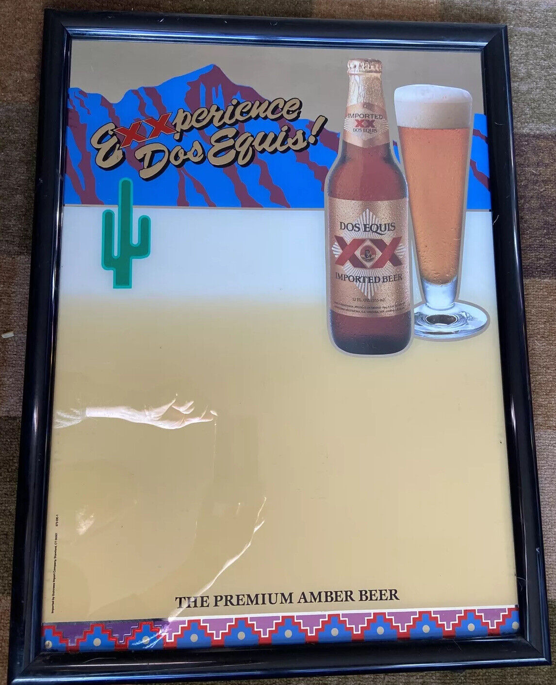 Vintage Dos Equis XX Imported Beer Bar Sign Write On Mirror 18.5” X 24.5” Cactus