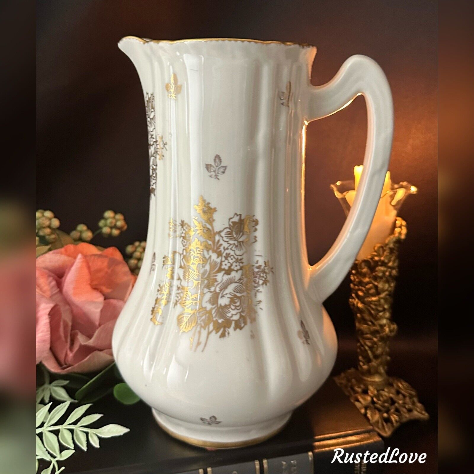 Vintage Pitcher Porcelain Gold Accents Fonde en 1789 Hand Painted France *