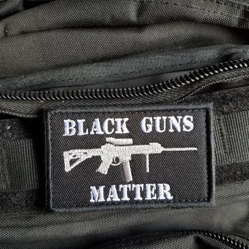 BLACK GUNS MATTER TATICAL HOOK&LOOP PATCH EMBROIDERED DARK OPS WHITE BADGE