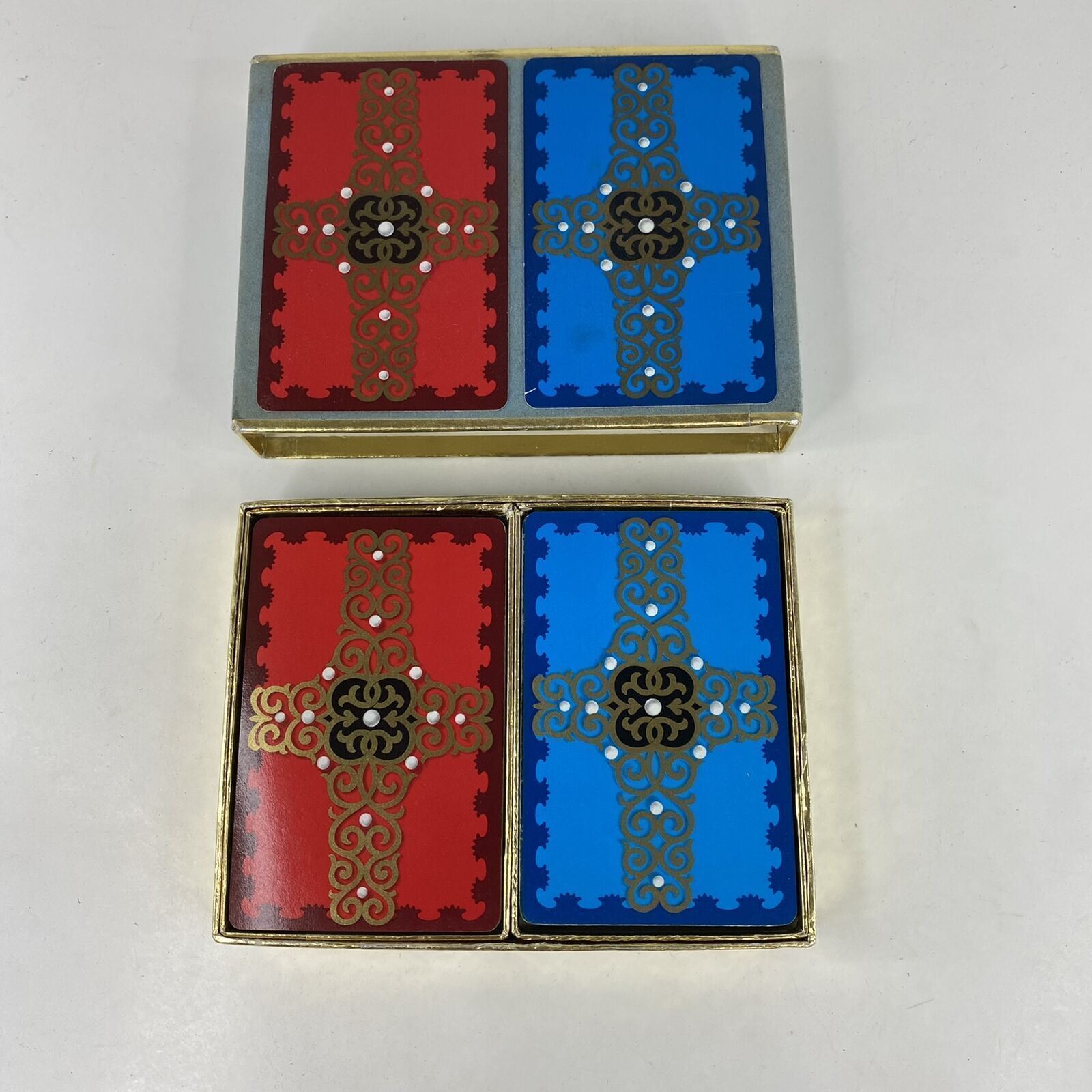 Vintage Congress Red & Blue Double Deck Playing Cards with Case