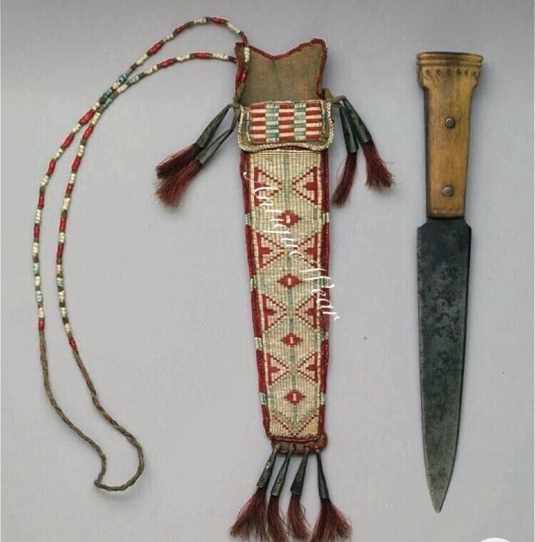 Old Indian Beaded Style Knife Cover Native American Leather Knife Sheath
