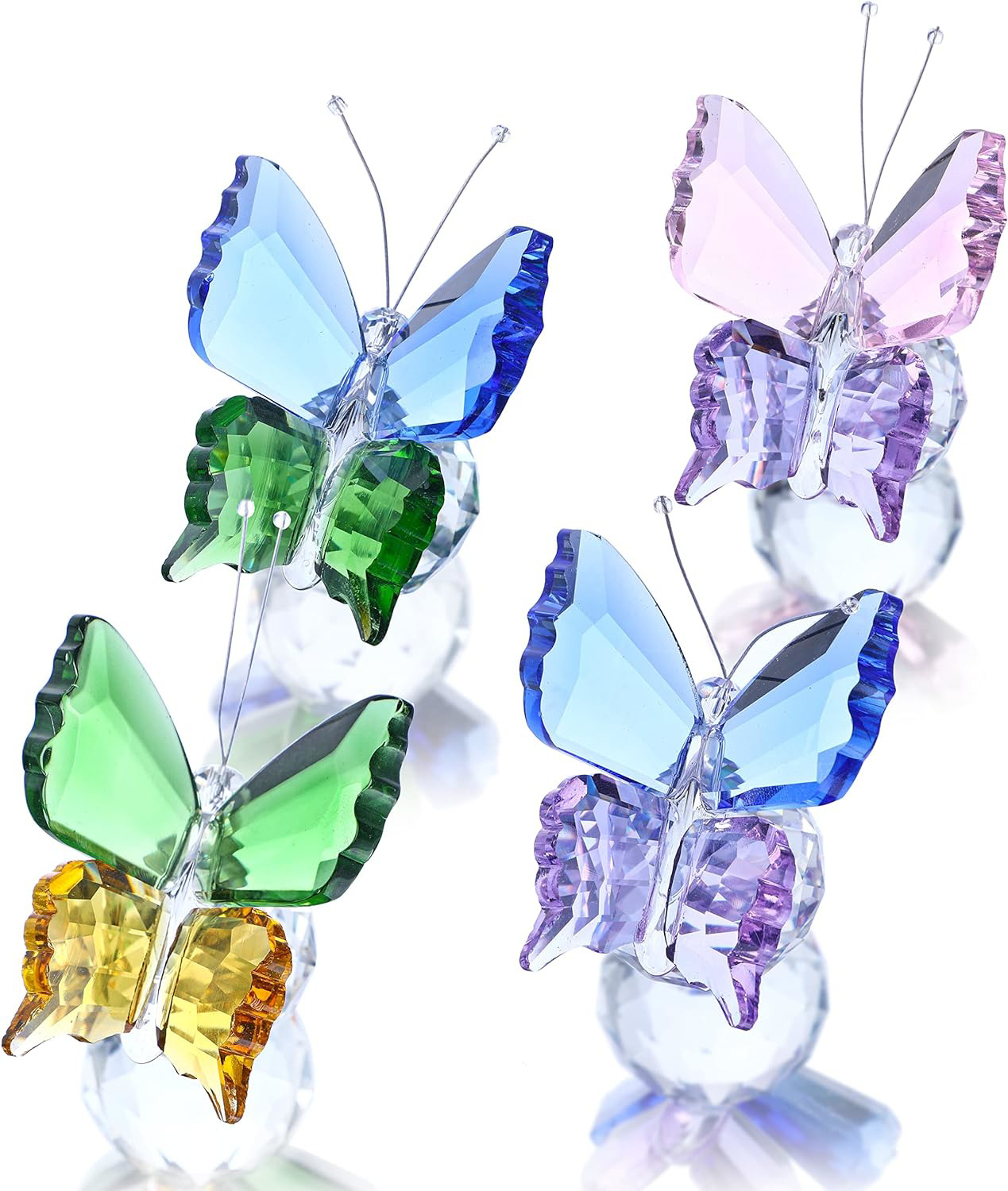 KRISININE Pack 4 Crystal Butterfly Figurines with Ball Base for Home Wedding Dec