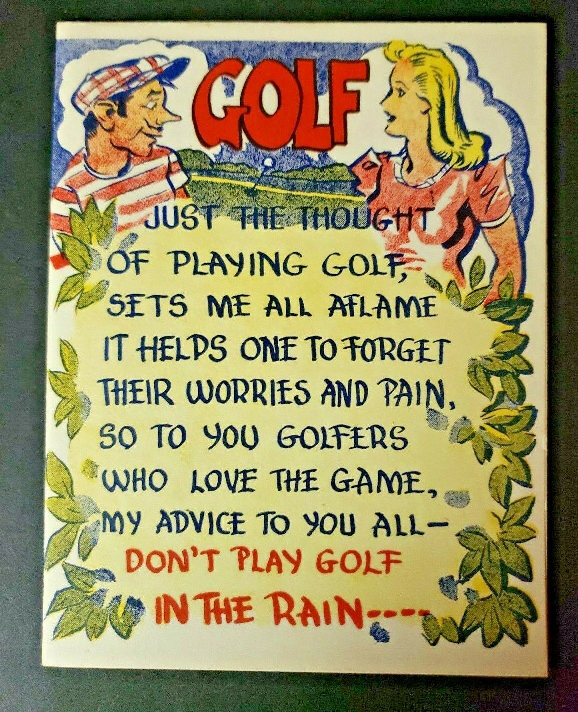Vintage 1940\'s Humor Greeting Card - Golf No, 1208
