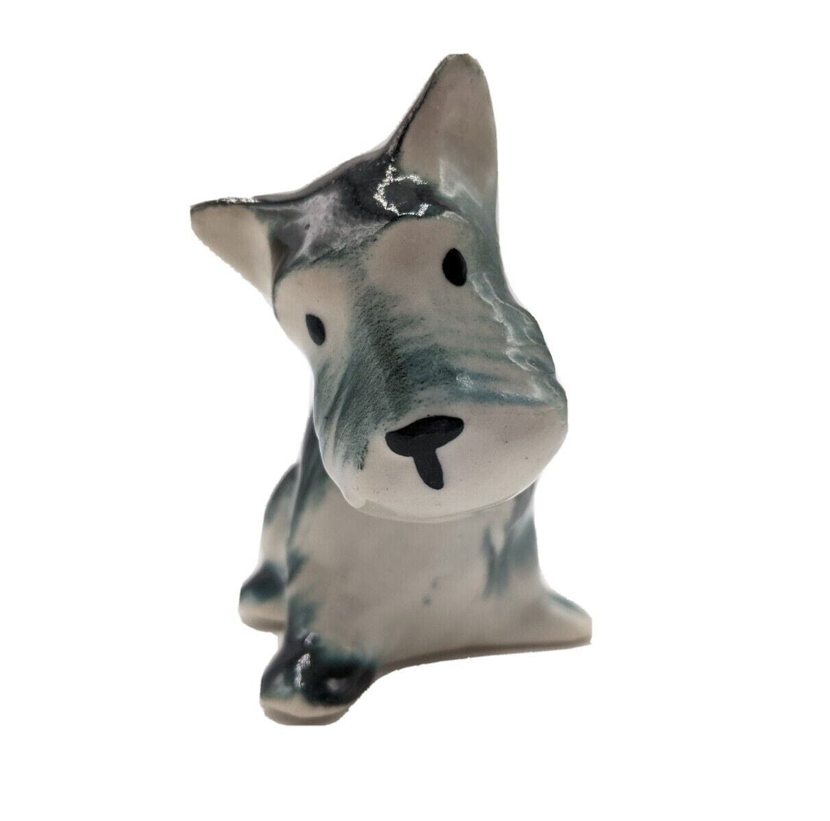 Vintage Dog Figurine Terrier Gray Blue Green Glaze Scottish Please READ