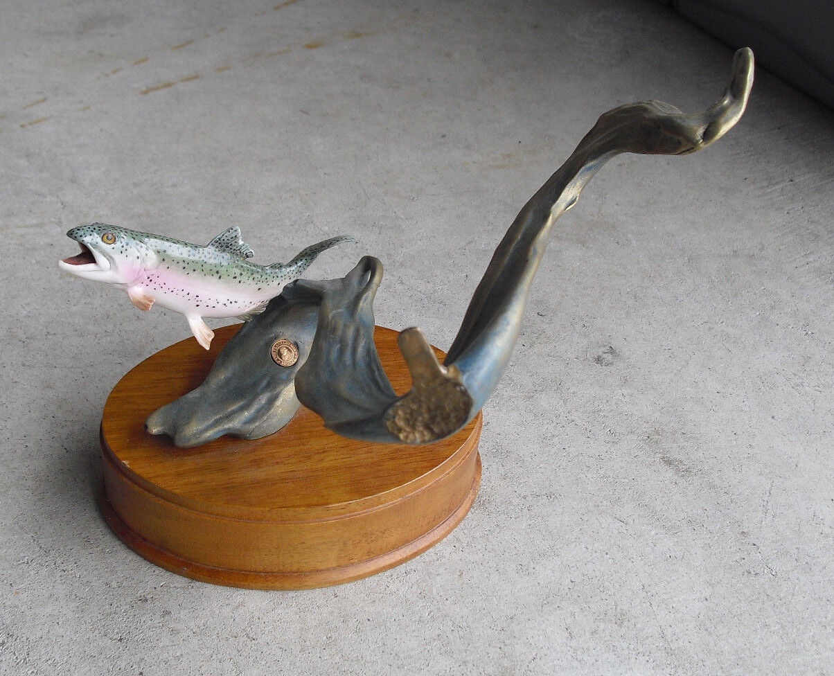 RARE Franklin Mint Prototype Bronze Bass Fish Wood Base Figurine 6 3/4\