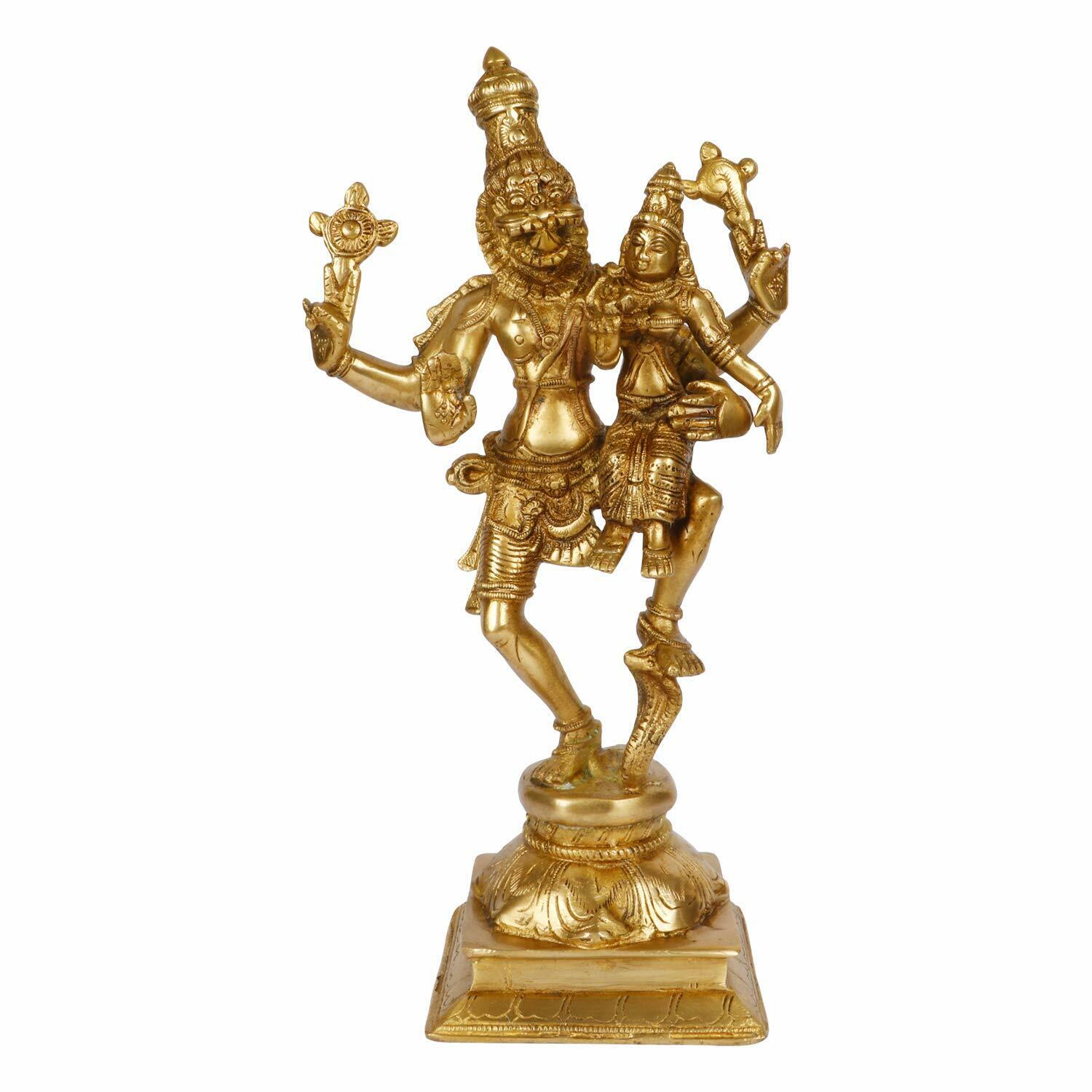 Brass Lord Vishnu with Laxmi Narasimha Idol Murti God Figurine Home Temple Decor