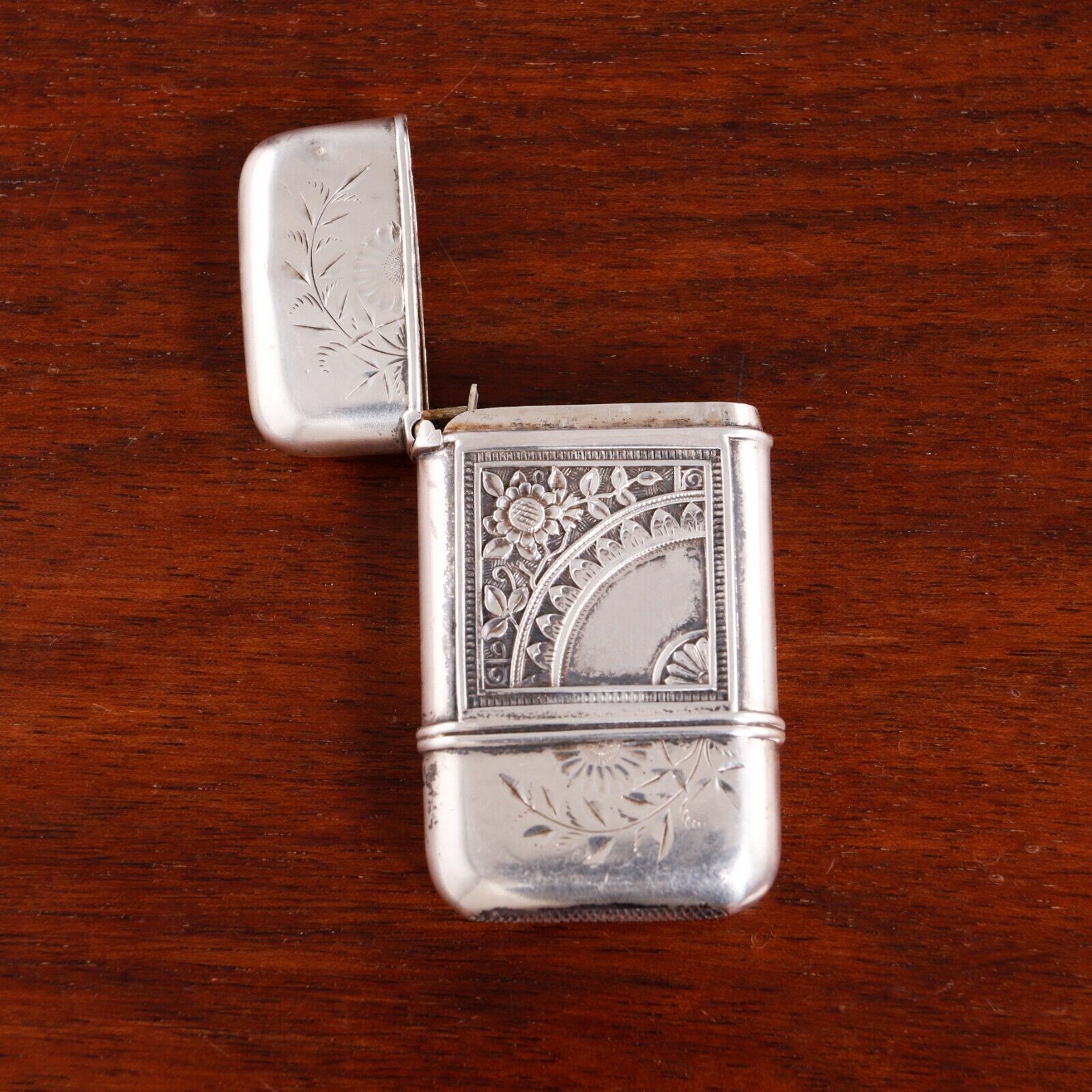 WHITING AESTHETIC STERLING SILVER MATCH SAFE FLORALS, FOLIATED NO MONOGRAM