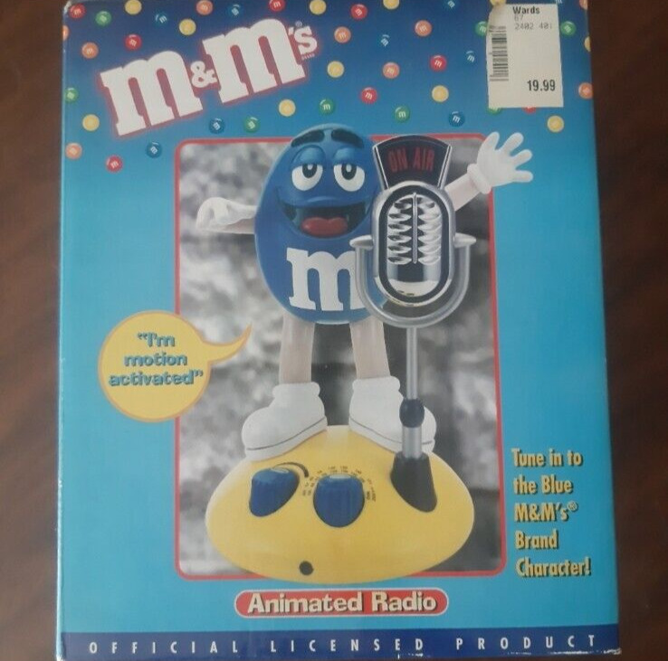 M&M\'s BLUE Animated AM/FM Radio w/Built In Speaker Talking Motion Activated