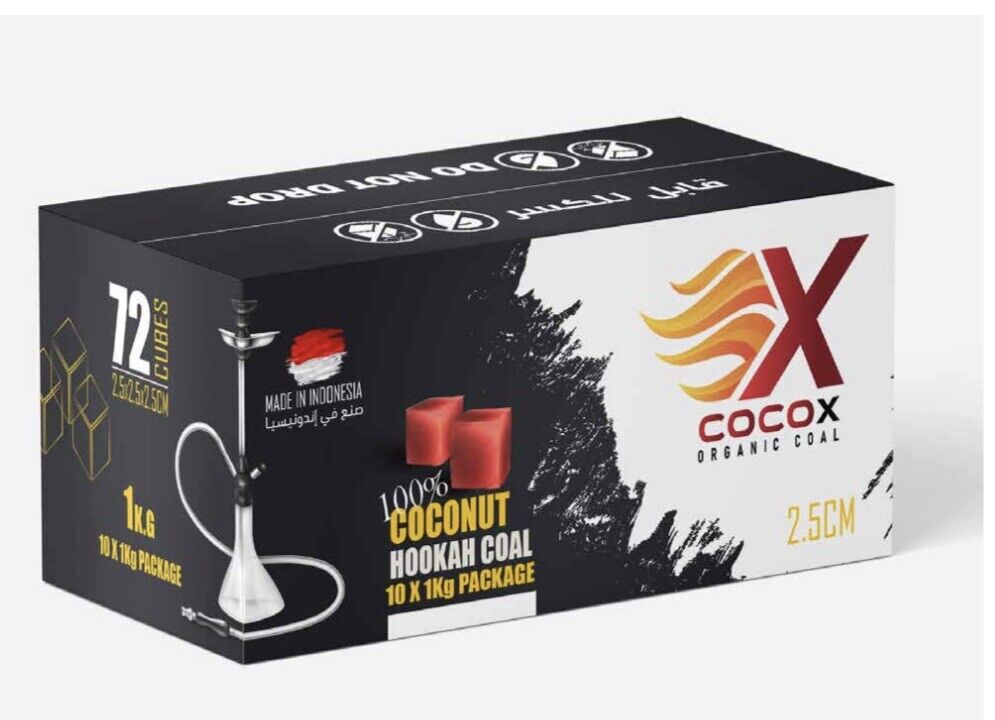 CoCoX Organic coconut hookah charcoal, no chemicals, burns longer,720cubes10Kgs