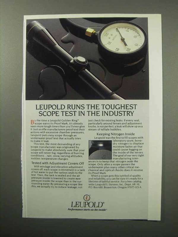 1987 Leupold Scopes Ad - Toughest Test in Industry