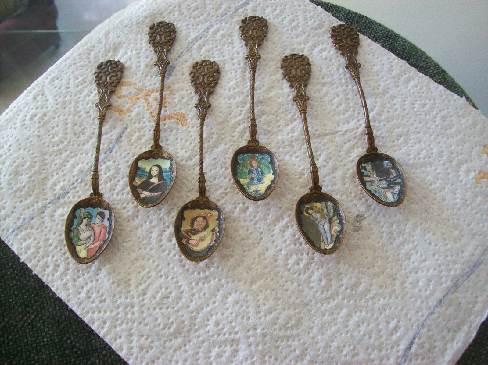 Spoons With Portrait\'s Set Of 6 Antique Enameled Handpainted Czechoslovakia  