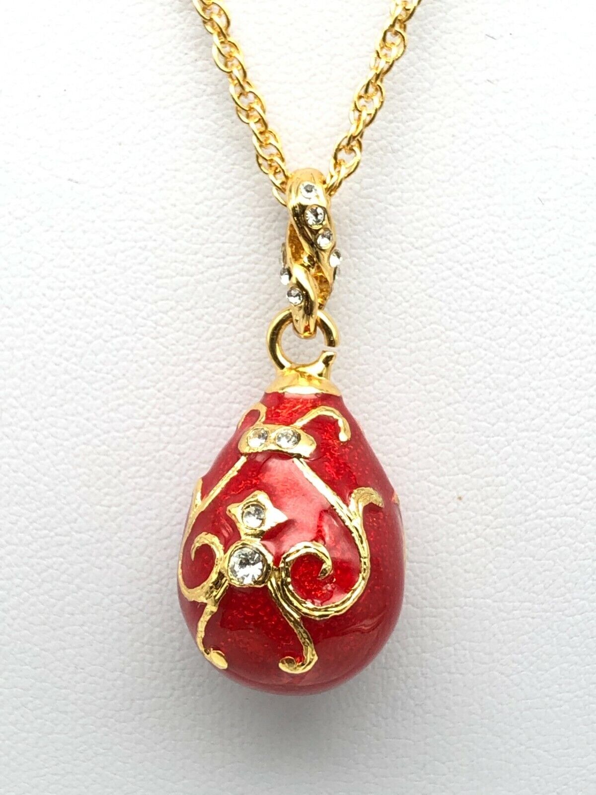 Red Egg Pendant Necklace with crystals by Keren Kopal