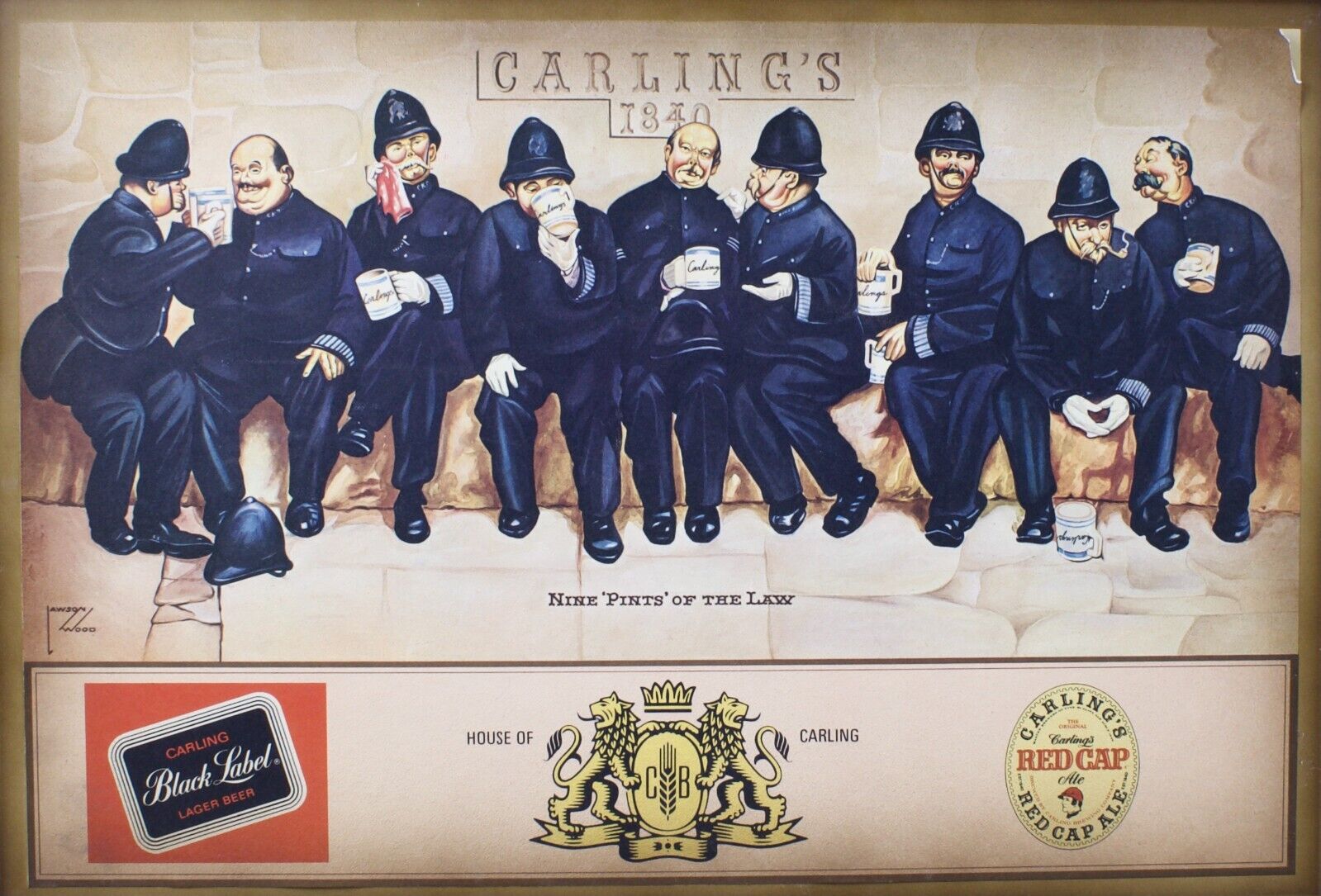 Vintage Carling's Black Label Beer Tray Nine Pints of the Law Bar Display Sign