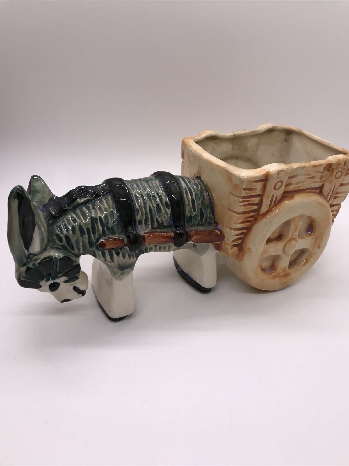 Vintage Ceramic Donkey Mule Cart Figure Made in Occupied Japan planter