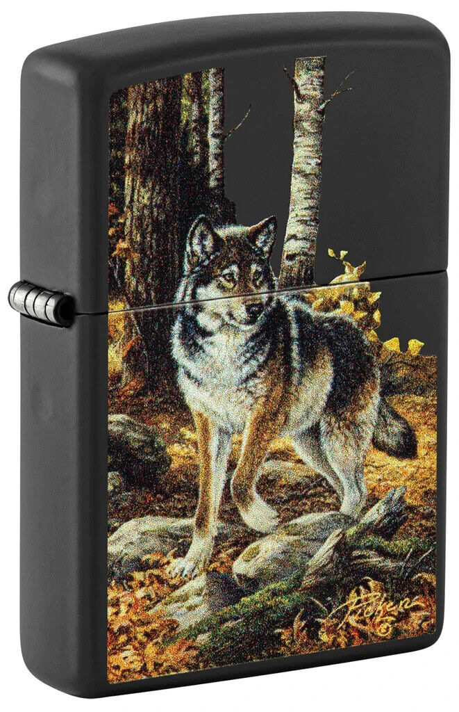 Zippo 48970, Linda Picken Wolf Design, Black Matte Finish Lighter, NEW