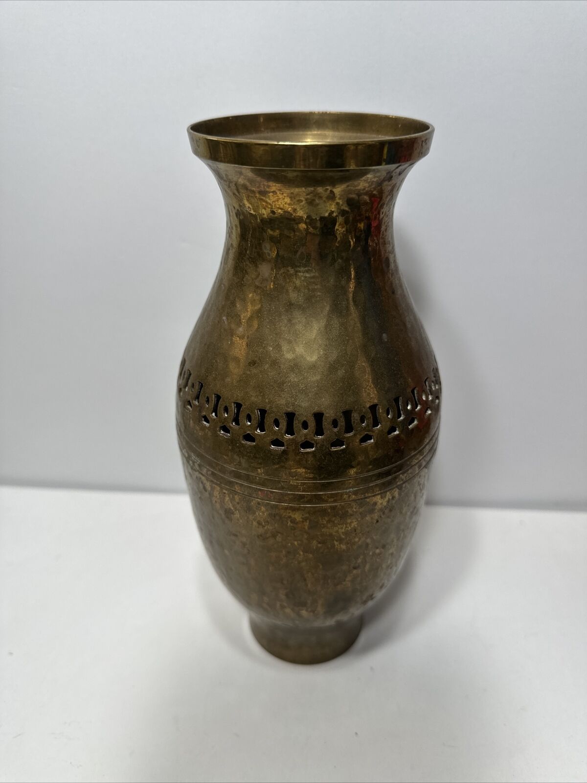 Brass Vase - Vintage 9.5” Tall, 4.5” Wide With Cutouts