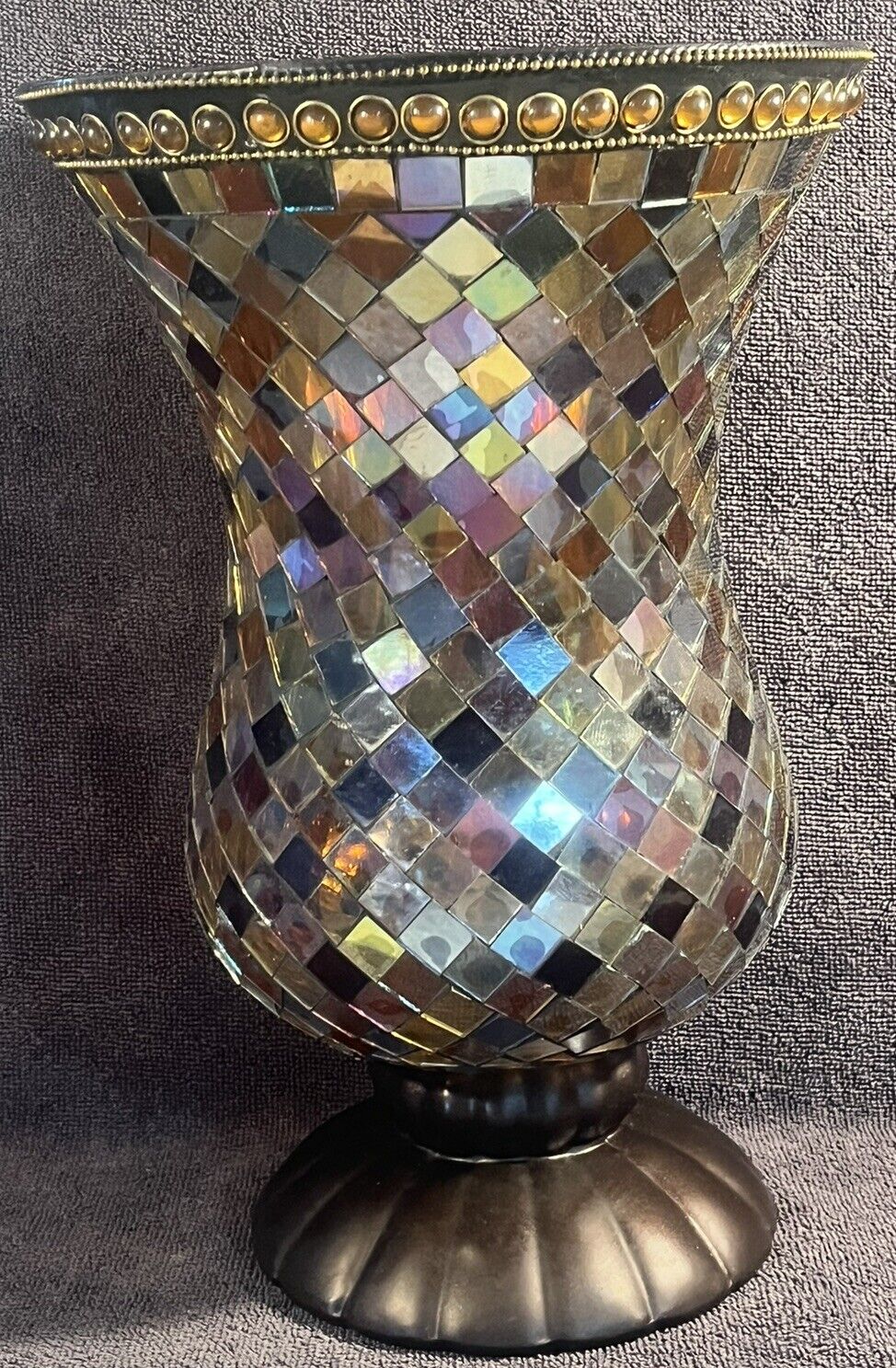 Partylite GLOBAL FUSION 12” Tall Hurricane Mosaic Glass Candle Holder