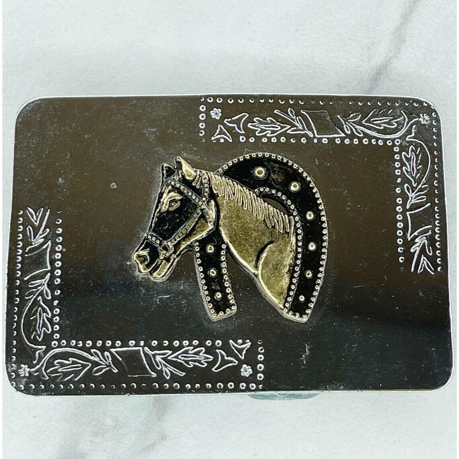 Vintage Horse Head Horseshoe Western Silver and Gold Tone Belt Buckle