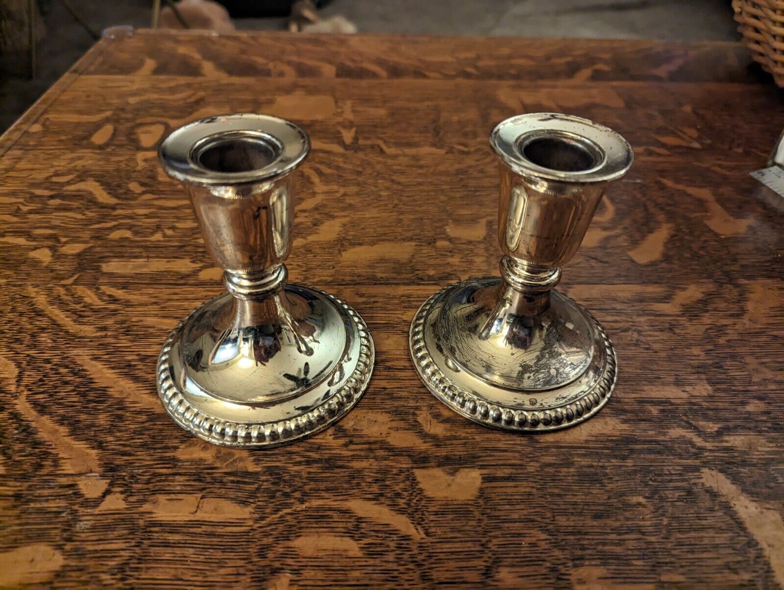 Two Silver Toned Metal Taper Candleholders