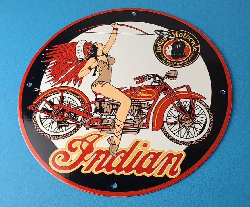 Vintage Indian Motorcycles Sign - Porcelain Gas Pump Service Station Sign