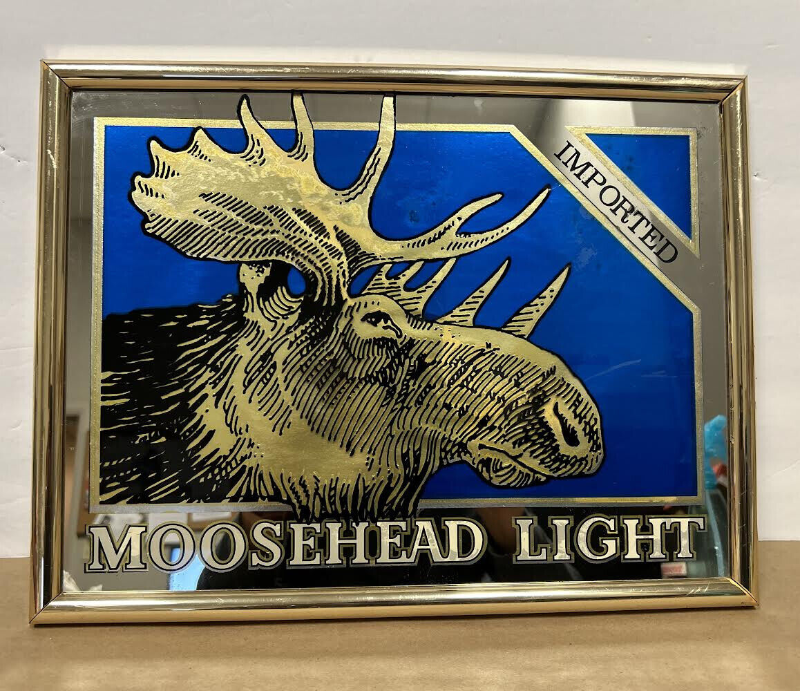 Vintage Moosehead Light Import Beer Lager 13x17 Framed Mirror Advertising Sign