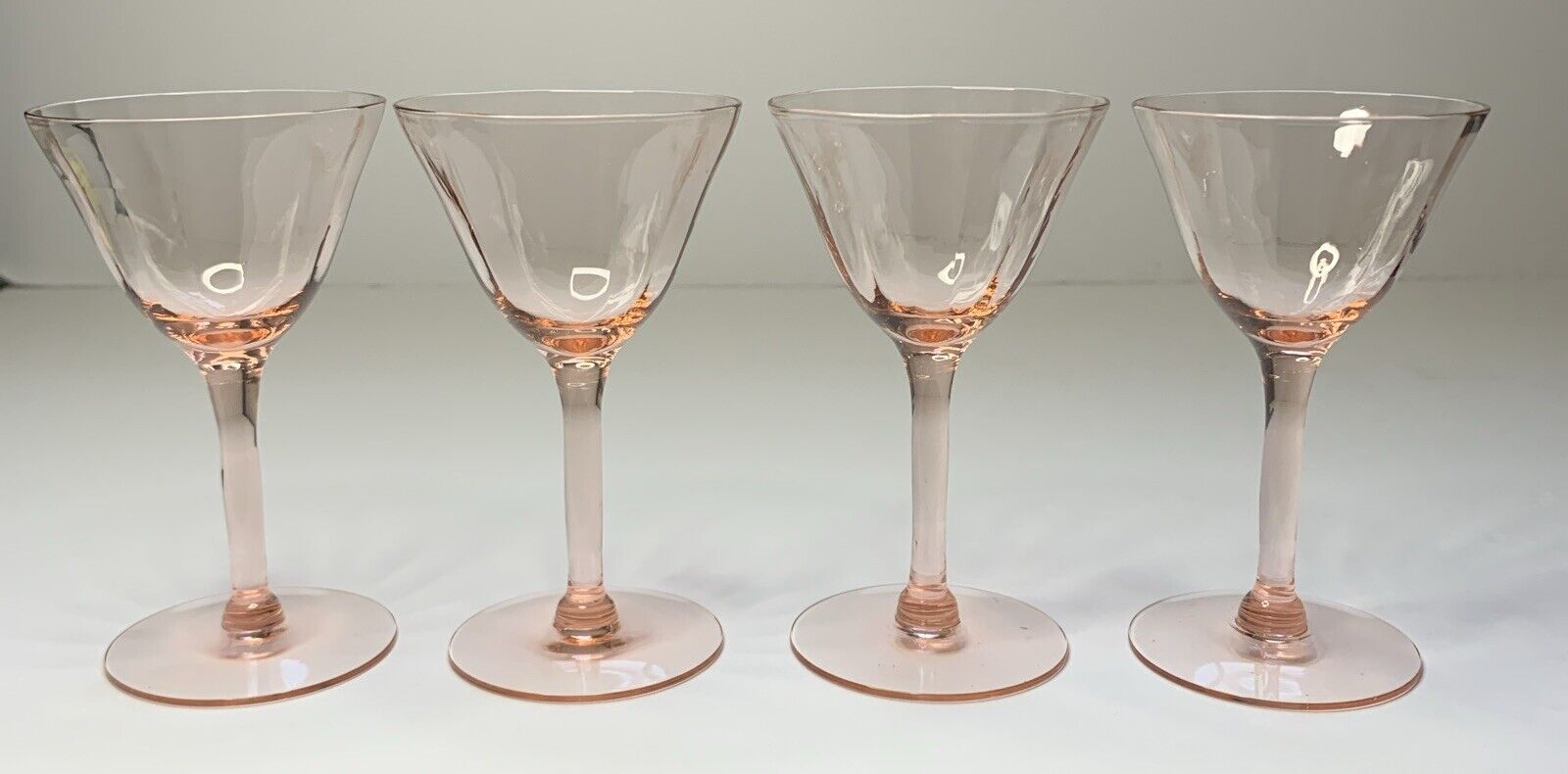Vintage Tiffin Pink Depression Glass Set Of 4 Panel Optic Stemware 4.5” #14196