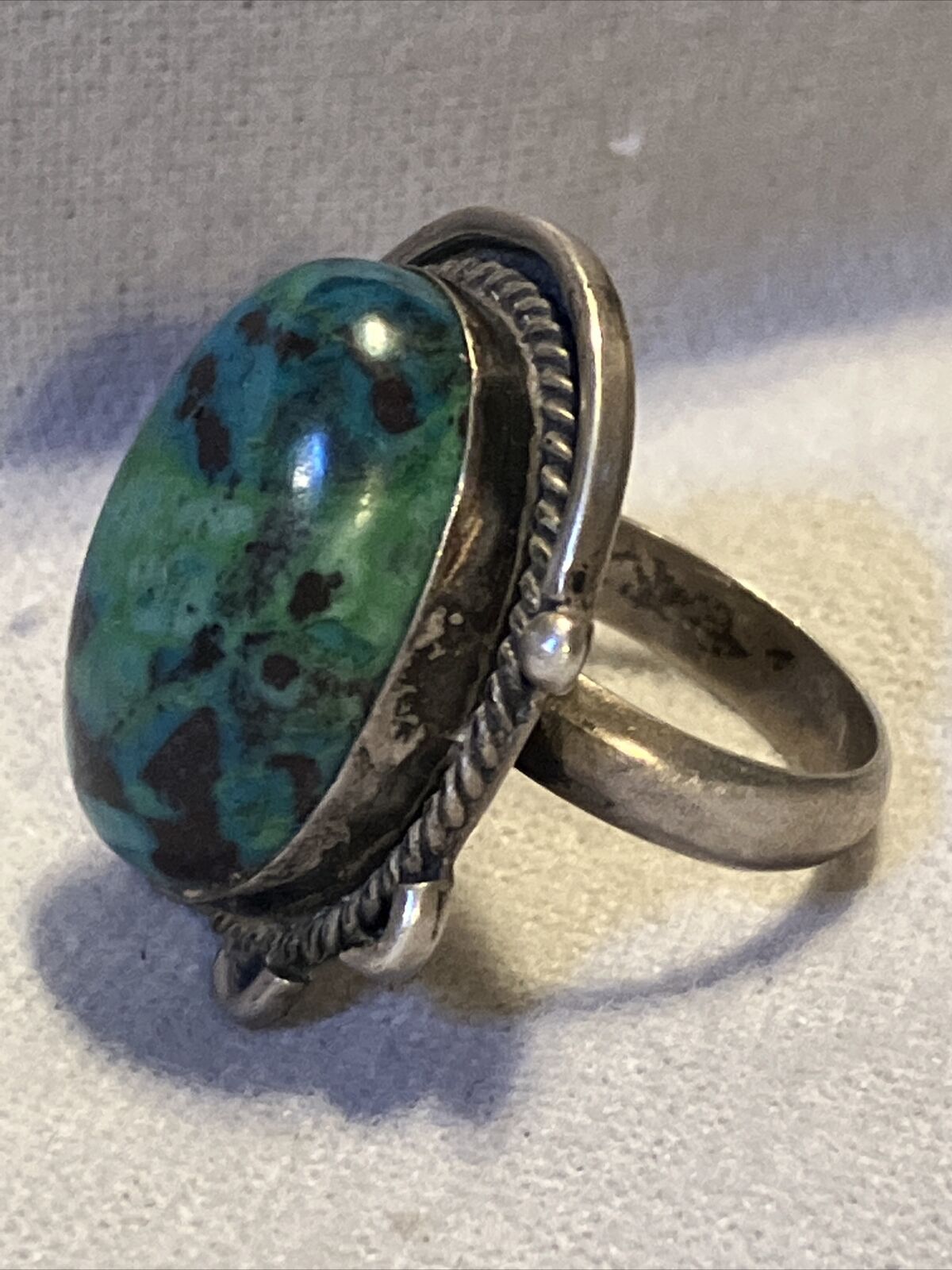 Vtg Native American Sterling Silver  Turquoise Blue Green Ring SZ 6.75 10.g Z15