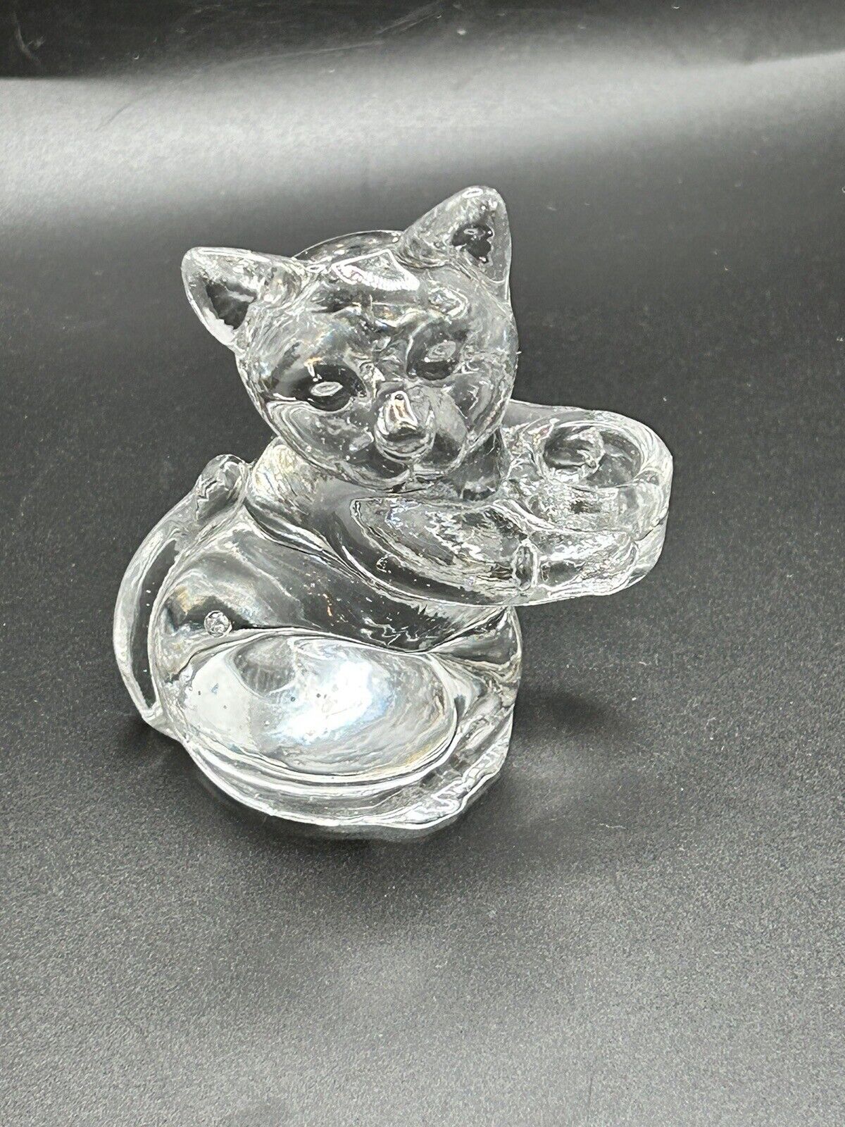 VINTAGE Clear Glass Cat Kitten Figurine Candleholder 3.5\