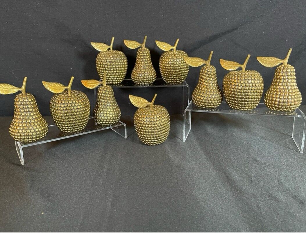VTG RARE Set of 10 Brass Studded Apples and Pears Decor Decorative Fruits