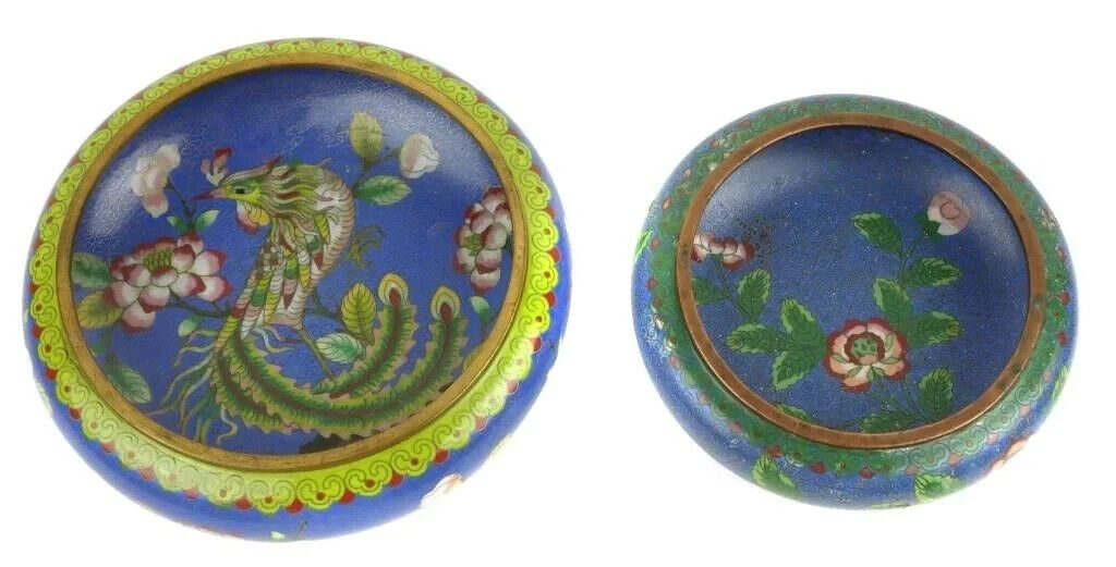 Vintage Two Chinese Cloisonne Stacking Bowls