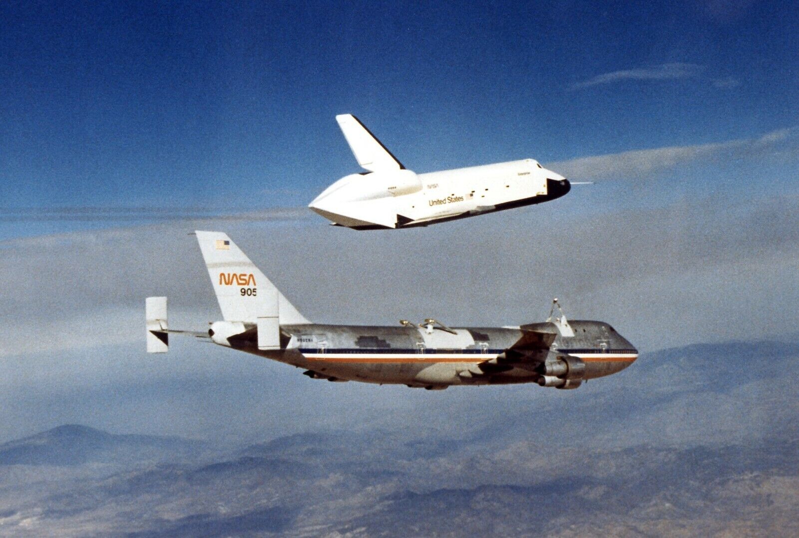 First Space Shuttle Enterprise Test Flight PHOTO Captive Flight Atop NASA 747