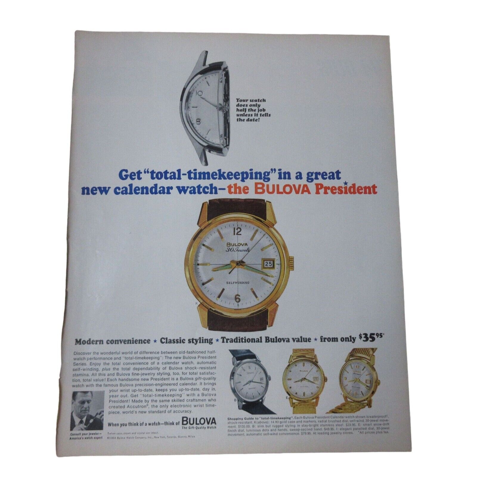1964 Bulova Watch  / Oldsmobile Jetstar I Auto - Vintage Print Ad