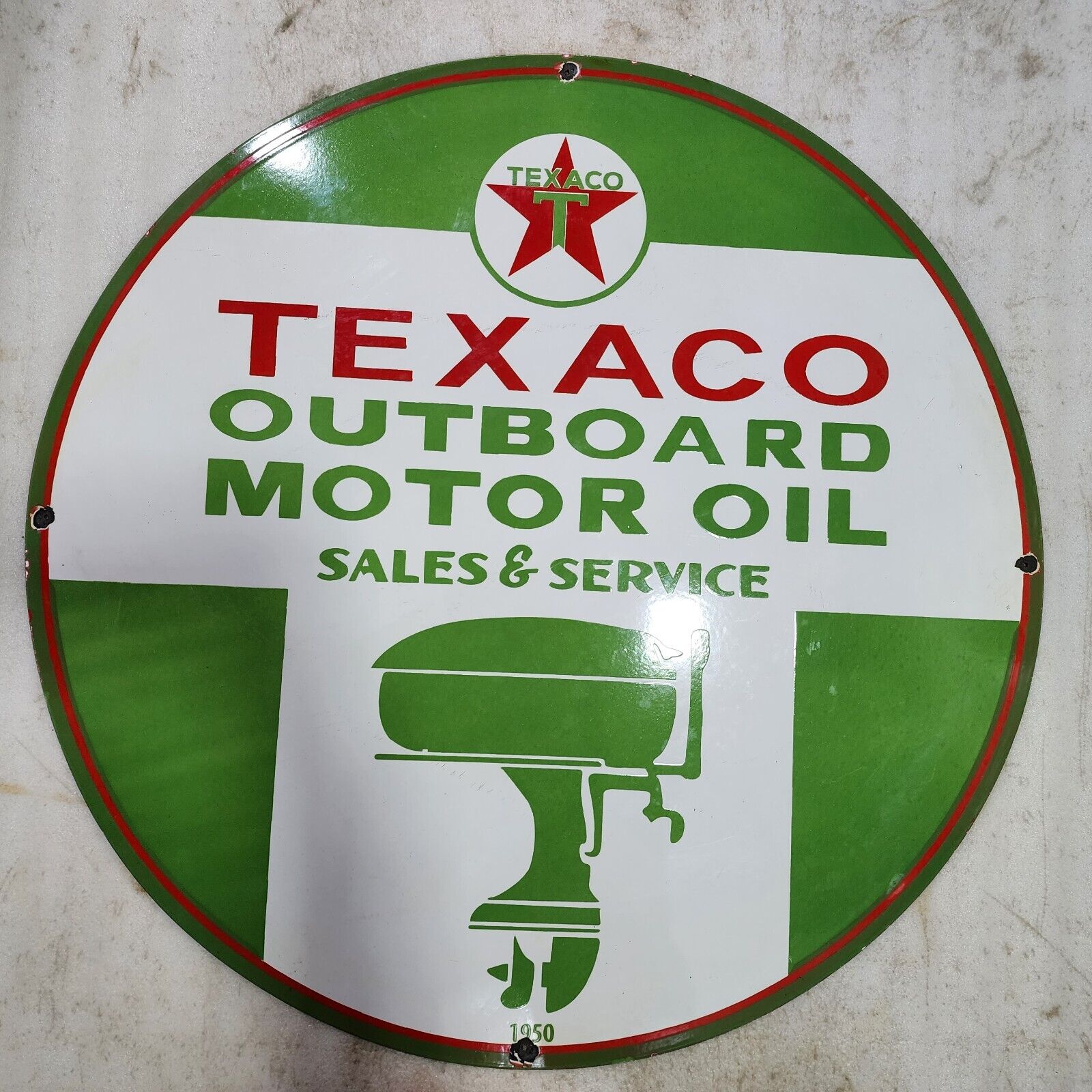 TEXACO OUTBOARD MOTOR OIL 45 INCHES ROUND ENAMEL SIGN