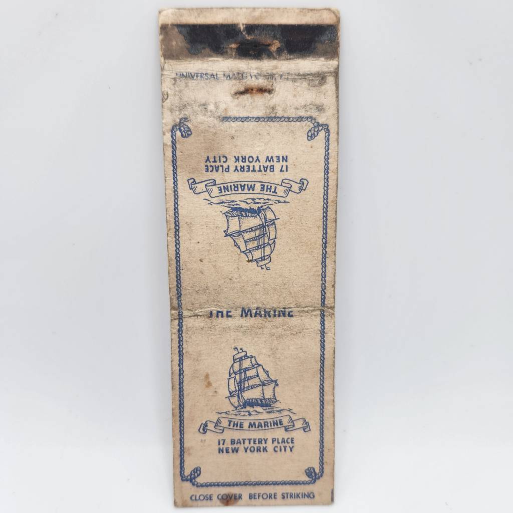 Vintage Matchcover The Marine 17 Battery Place New York City Restaurant 